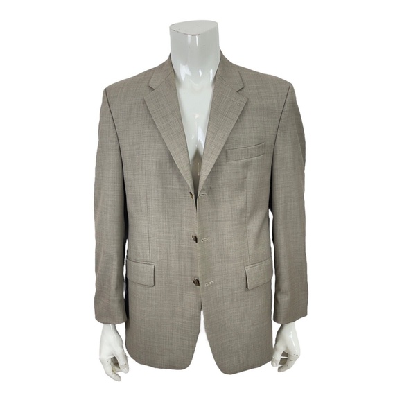 Ralph Lauren Macys Plain Weave Pure Wool Beige Blazer Jacket Sport Coat Mens 42R - Picture 3 of 12